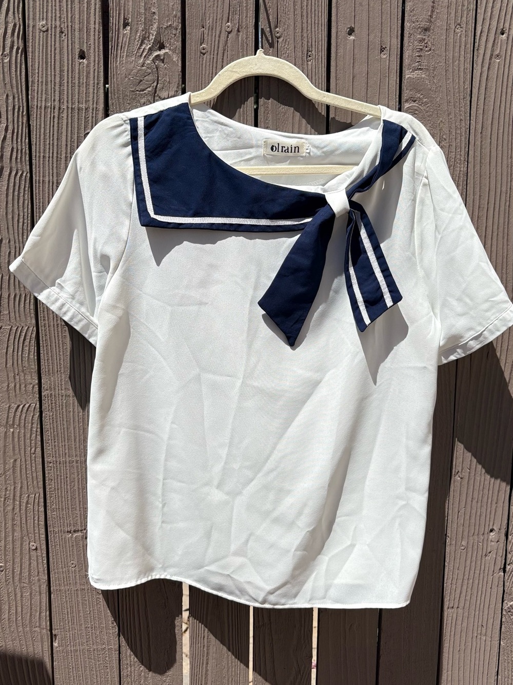 Olrain White Blouse with Navy Sailor Collar and Tie